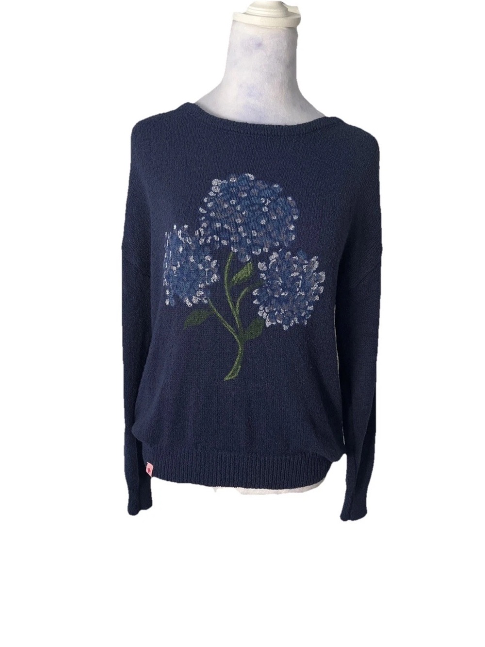 Simply Southern Navy Floral Crewneck Sweater with Blue Hydrangea Sz S